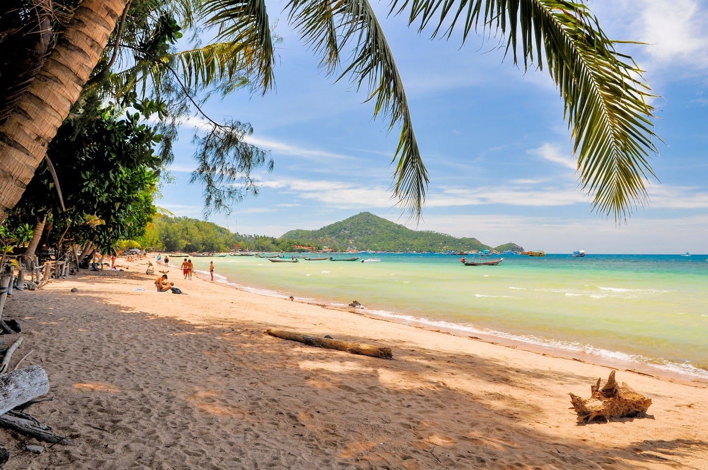 Long stretch of Sairee Beach at golden hour